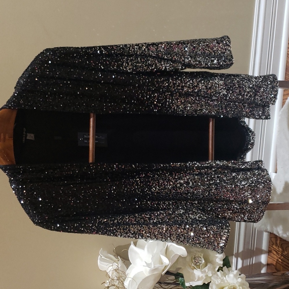 Nwt Cable & gauge sequin cover top 1X black silver
